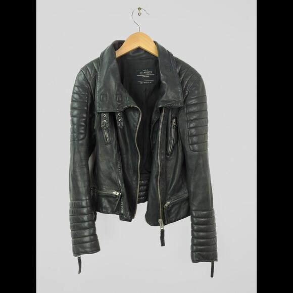 [SOLD] ALLSAINTS Women's Sz 4 S STEINE Black Leather Motorcycle Rider Zip Jacket - Picture 11 of 14